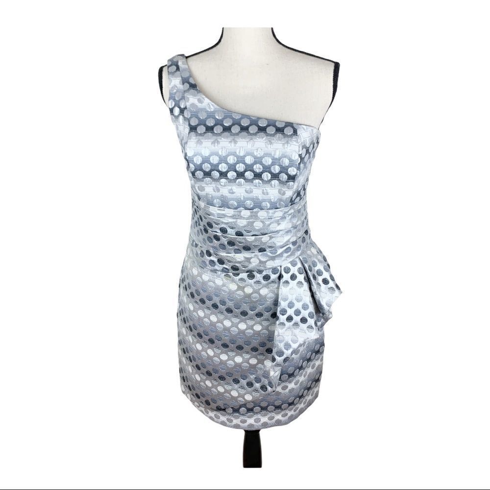 Akira Silver Dotted‎ One-Shoulder Cocktail Dress Sz Medium